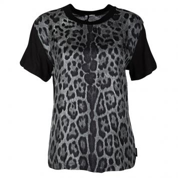 Pre Owned Moncler Black Contrast Animal Print Silk Panel T-Shirt XS