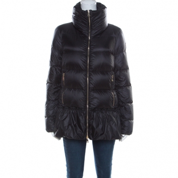Pre Owned Moncler Black Ruffled Hem Anet Puffer Down Jacket L