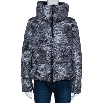 Pre Owned Moncler Grey Astrakhan Print Down Quilted Ratel Jacket S