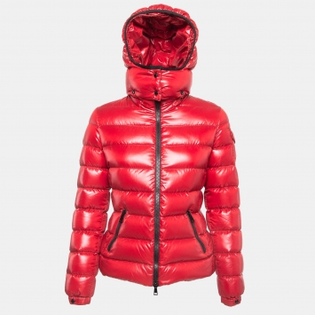Pre Owned Moncler Red Synthetic Detachable Hood Puffer Jacket XS