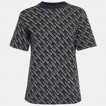 Pre Owned Moncler Black Monogram Cotton Knit Round Neck T-Shirt S