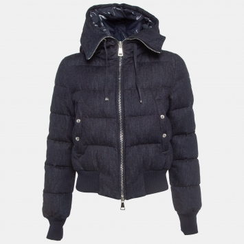 Pre Owned Moncler Navy Blue Denim Hooded Puffer Jacket S