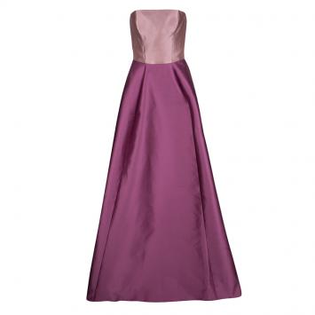 Pre Owned Monique Lhuillier Colorblock  Strapless Silk Gown S