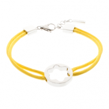 Pre Owned Montblanc Star Collection Yellow Satin Silver Star Bracelet