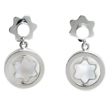 Pre Owned Montblanc Star Signet Mother Of Pearl Silver Dangle Stud Earrings