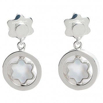 Pre Owned Montblanc Star Signet Mother Of Pearl Silver Dangle Stud Earrings