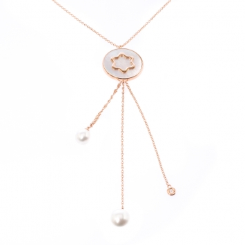 Pre Owned Montblanc Signet Mother of Pearl Diamond 18k Rose Gold Tassel Pendant Necklace