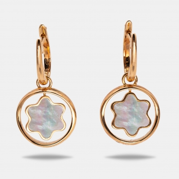 Pre Owned Montblanc Signet Rotating Emblem Mother of Pearl 18k Rose Gold Earrings 