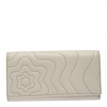 Pre Owned Montblanc Off White Leather Starisma Flap Continental Wallet
