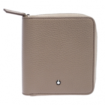 Pre Owned Montblanc Beige Leather Zip Around Wallet