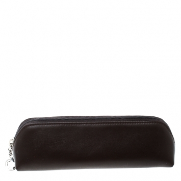 Pre Owned Montblanc Dark Brown Leather Lady Star Zip Pen Pouch