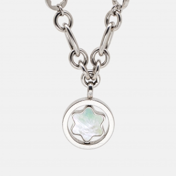 Pre Owned Montblanc Star Signet Mother Of Pearl Silver Pendant Necklace