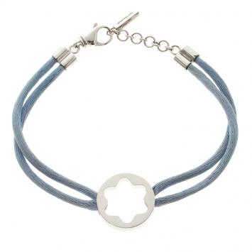 Pre Owned Montblanc Star Collection Blue Satin Silver Star Bracelet