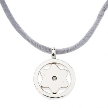 Pre Owned Montblanc Star Collection Diamond Silver Pendant Set of Black & Blue Cord Necklace