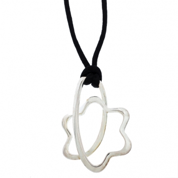 Pre Owned Montblanc Star Signature Silver Pendant & Black Cord Necklace