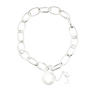 Pre Owned Montblanc Lock & Key Mother of Pearl Silver Chain Link Bracelet