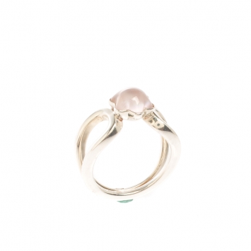 Pre Owned Montblanc Cabochon de Montblanc Rose Quartz Silver Ring Size 58