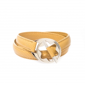 Pre Owned Montblanc Star Collection Hold Me Tight Beige Leather & Silver Wrap Around Toggle Bracelet 