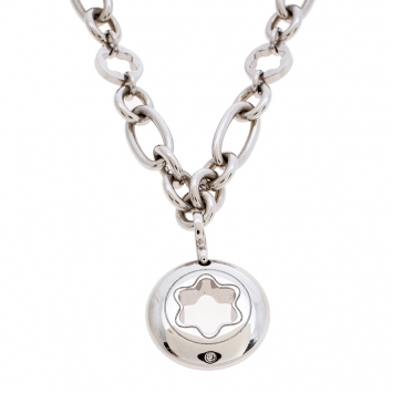 Pre Owned Montblanc Star Signet Silver Chain Link Pendant Necklace