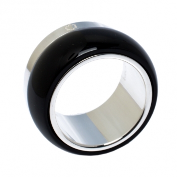 Pre Owned Montblanc Les Aimants by Charlotte Casiraghi Black Sterling Silver Ring Size EU 56