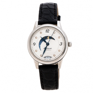 Pre Owned Montblanc White Stainless Steel Leather Boheme Day & Night 114730 Women's Wristwatch 30 mm