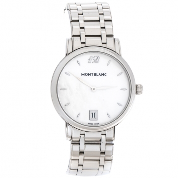 Pre Owned Montblanc White Mother Of Pearl Stainless Steel Star Classique 108764 Women's Wristwatch 34 mm