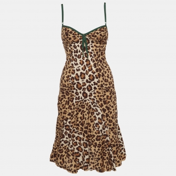 Pre Owned Moschino Cheap and Chic Brown Leopard Print Cotton Short Slip Dress S