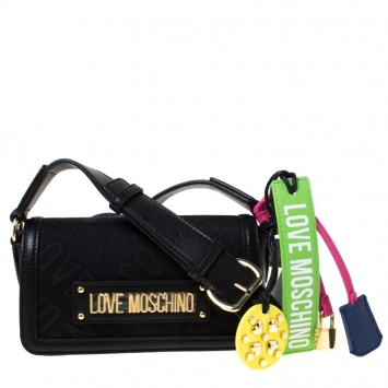 Pre Owned Love Moschino Black Faux Leather Crossbody Bag