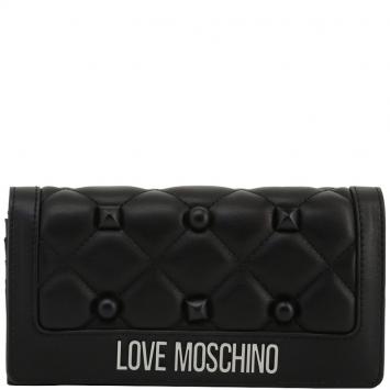Pre Owned Love Moschino Black Quilted Faux Leather Studded WOC Clutch Bag