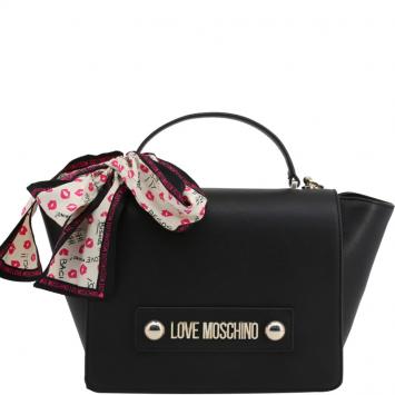 Pre Owned Love Moschino Black Faux Leather Scarf Top Handle Bag