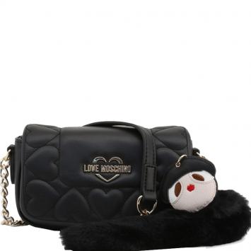 مملوكة مسبقًا Love Moschino Black Faux Leather Heart Embossed Crossbody Bag
