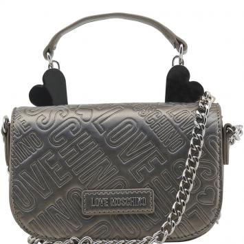 Pre Owned Love Moschino Grey Embossed Leather Top Handle Bag