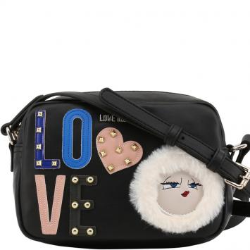 Pre Owned Love Moschino Black Leather LOVE Crossbody Bag