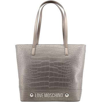 Pre Owned Love Moschino Grey Faux Croc Embossed Leather Shopper Tote