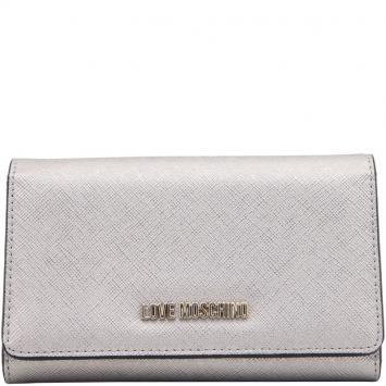 Pre Owned Love Moschino Silver Faux Leather Continental Wallet