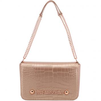 Pre Owned Love Moschino Pink Croc Embossed Leather Chain Flap Bag
