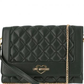 مملوكة مسبقًا Love Moschino Dark Green Quilted Leather Wristlet Chain Clutch Bag