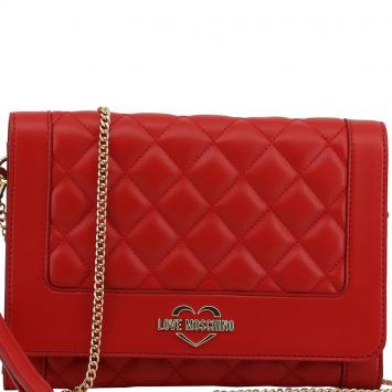 Pre Owned Love Moschino Red Quilted Leather Wristlet Chain Clutch Bag