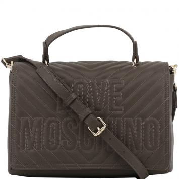 Pre Owned Love Moschino Grey Quilted Faux Leather Logo Top Handle Bag
