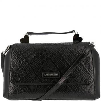 Pre Owned Love Moschino Black Embossed Logo Faux Leather Top Handle Satchel Bag
