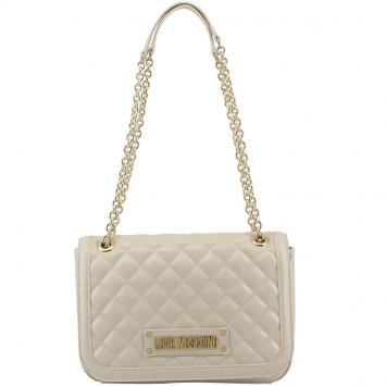 Pre Owned Love Moschino White Quilted Faux Leather Chain Shoulder Bag