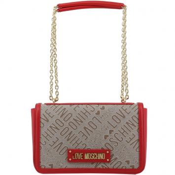 Pre Owned Love Moschino Two Tone Signature Fabric and Faux Leather Chain Shoulder Bag