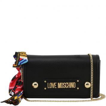 Pre Owned Love Moschino Black Faux Leather Scarf WOC Clutch Bag
