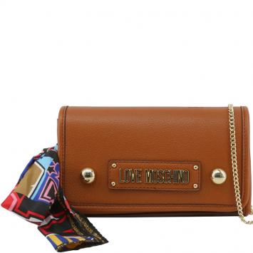 Pre Owned Love Moschino Brown Faux Leather Scarf WOC Clutch Bag