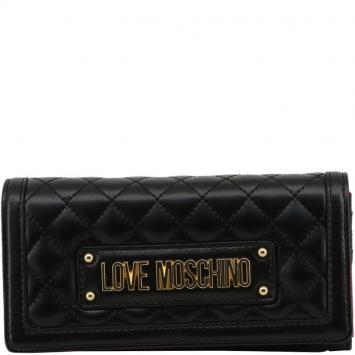Pre Owned Love Moschino Black Quilted Faux Leather WOC Clutch Bag