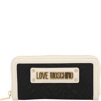Pre Owned Love Moschino Two Tone Signature Fabric and Faux Leather Zip Around Wallet