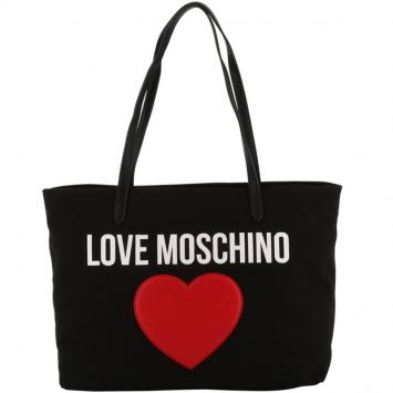 Pre Owned Love Moschino Black Fabric Applique Shoulder Bag 