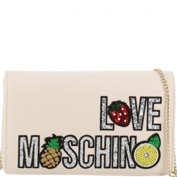 Pre Owned Love Moschino White Faux Leather Embroidered WOC Crossbody Bag 