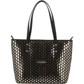 Pre Owned Love Moschino Black and Silver Faux Leather Applique Tote 