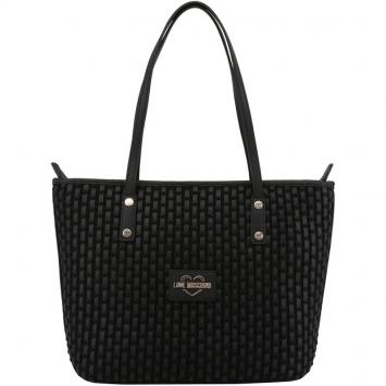 Pre Owned Love Moschino Black Faux Leather Applique Tote 